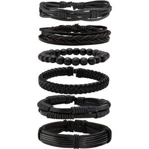 6 Pcs Punk Braided Leather Bracelets for Men